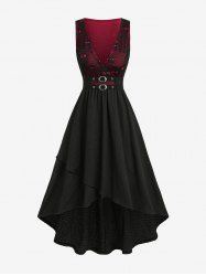 Skulls Fishnet Grommets Buckle Surplice High Low Tank Dress With A Belt -  