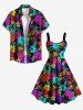 Hibiscus Flower Tropical Leaf Print  Matching Hawaii Beach Outfit For Couples -  