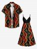 African Printed Matching Couple Outfit Spiral Leopard Rope Hawaiian Set - Rouge 