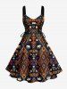 Robe débardeur hawaïenne à imprimé ethnique triangle animal éléphant, avec lacets et œillets - Bleu profond S