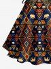 Robe débardeur hawaïenne à imprimé ethnique triangle animal éléphant, avec lacets et œillets - Bleu profond S