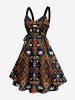 Robe débardeur hawaïenne à imprimé ethnique triangle animal éléphant, avec lacets et œillets - Bleu profond S