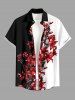 Plus Size Flower Colorblock Print Buttons Pocket Hawaii Shirt For Men -  