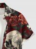 Plus Size Skulls Rose Flower Print Buttons Pocket Hawaii Shirt For Men -  