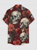 Plus Size Skulls Rose Flower Print Buttons Pocket Hawaii Shirt For Men -  
