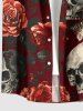 Plus Size Skulls Rose Flower Print Buttons Pocket Hawaii Shirt For Men -  
