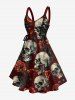 Skulls Rose Flower Print Lace Up Grommets Hawaii Tank Dress -  