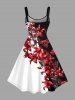 Plus Size Flower Colorblock Print Hawaii Tank Dress -  