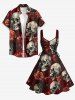 Skulls Rose Flower Print Lace Up Grommets Hawaii Tank Dress -  