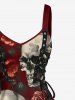 Skulls Rose Flower Print Lace Up Grommets Hawaii Tank Dress -  