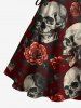 Skulls Rose Flower Print Lace Up Grommets Hawaii Tank Dress -  
