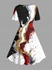 Abstract Splash-Ink Print Hawaii A Line Dress - Blanc 2X
