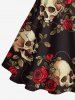 Skulls Flower Leaf Branch Print Hawaii Lace Up A Line Dress -  
