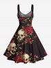 Skulls Flower Leaf Branch Print Hawaii Lace Up A Line Dress -  