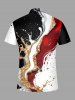 Abstract Splash-Ink Print Hawaii Zipper Polo Shirt For Men - Blanc XL