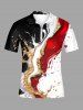 Abstract Splash-Ink Print Hawaii Zipper Polo Shirt For Men - Blanc XL