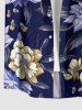Flower Leaf Print Hawaii Button Pocket Shirt For Men -  