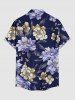 Flower Leaf Print Hawaii Button Pocket Shirt For Men -  