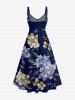 Flower Leaf Print Hawaii Twist A Line Dress -  
