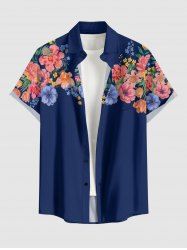 Flowers Leaf Print Buttons Pocket Hawaii Shirt For Men -  