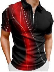 Ombre Colorblock Curve Print Zipper Hawaii Polo Shirt For Men -  