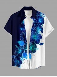 Hibiscus Flower Leaf Print Hawaii Button Pocket Shirt For Men -  