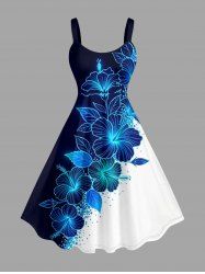 Hibiscus Flower Leaf Print Hawaii A Line Dress -  