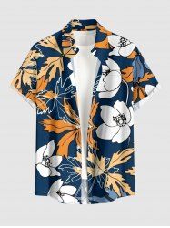 Flower Leaf Print Hawaii Button Pocket Shirt For Men -  