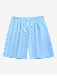 Solid Color Drawstring Hawaii Beach Shorts For Men -  