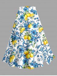 Lemon Flowers Print Split Hawaii Skirt - Bleu clair M