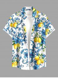 Lemon Flowers Print Buttons Pocket Hawaii Shirt For Men - Bleu clair XL