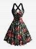 Robe débardeur Hawaii à imprimé fleurs et feuilles tropicales, bretelles croisées et nœud - Vert clair M
