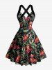 Robe débardeur Hawaii à imprimé fleurs et feuilles tropicales, bretelles croisées et nœud - Vert clair M
