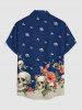 Chemise hawaïenne à boutons et poche pour homme, imprimé crânes, fleurs et feuilles - Bleu profond 3XL
