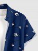 Chemise hawaïenne à boutons et poche pour homme, imprimé crânes, fleurs et feuilles - Bleu profond 3XL