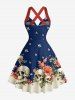 Skulls Flower Leaf Print Hawaii Halter Crisscross Strappy A Line Dress -  