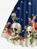 Skulls Flower Leaf Print Hawaii Halter Crisscross Strappy A Line Dress -  