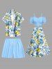 Lemon Flowers Print Buttons Pocket Hawaii Shirt For Men - Bleu clair XL