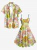 Flower Leaf Print Hawaii Tank Dress -  