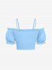 Cinched Ruched Ruffles Cold Shoulder Cami Top -  