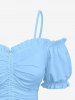 Cinched Ruched Ruffles Cold Shoulder Cami Top -  