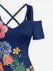 Flowers Leaf Print Cold Shoulder Crisscross Hawaii Maxi Dress -  