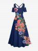 Flowers Leaf Print Cold Shoulder Crisscross Hawaii Maxi Dress -  