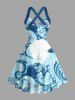 Paisley Flowers Print Crisscross Straps Bowknot Hawaii Tank Dress -  