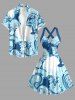 Paisley Flowers Print Crisscross Straps Bowknot Hawaii Tank Dress - Bleu Ciel XXXL