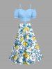 Lemon Flowers Print Split Hawaii Skirt - Bleu clair M