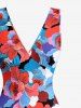 Colorful Flowers Print Hawaii Ruffles Split Surplice Dress -  