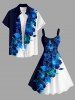 Hibiscus Flower Leaf Print Hawaii A Line Dress - Bleu profond L