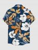 Flower Leaf Print Hawaii Button Pocket Shirt For Men -  