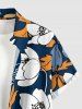 Flower Leaf Print Hawaii Button Pocket Shirt For Men -  